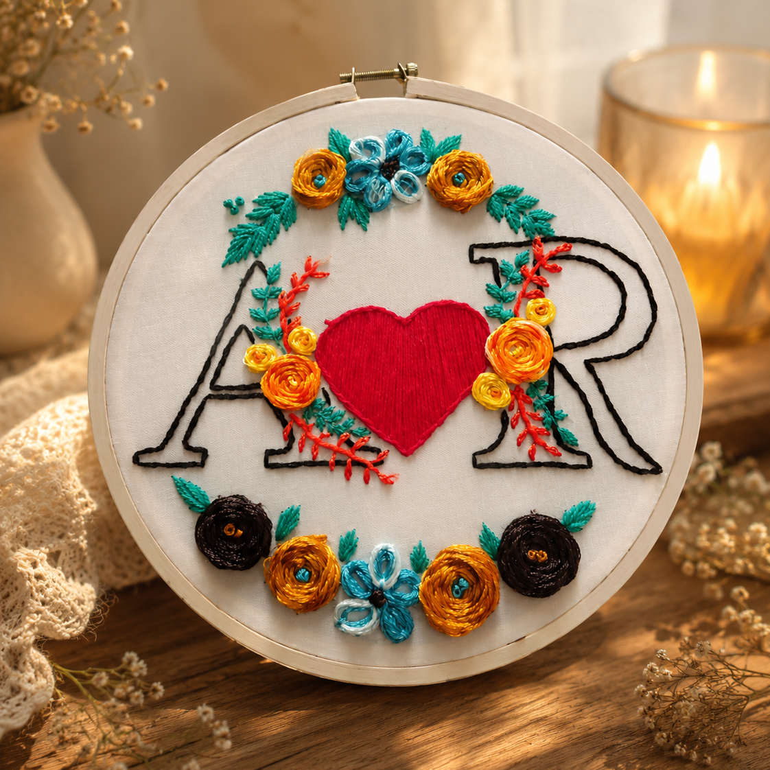 AR embroidery couple name hoop