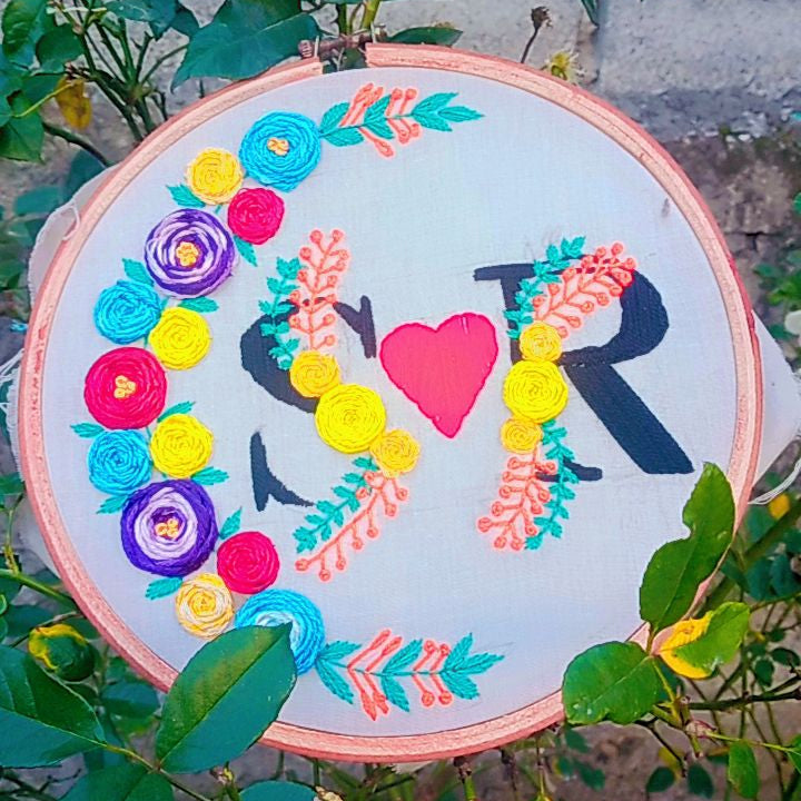 Handmade couple name Embroidery Hoop