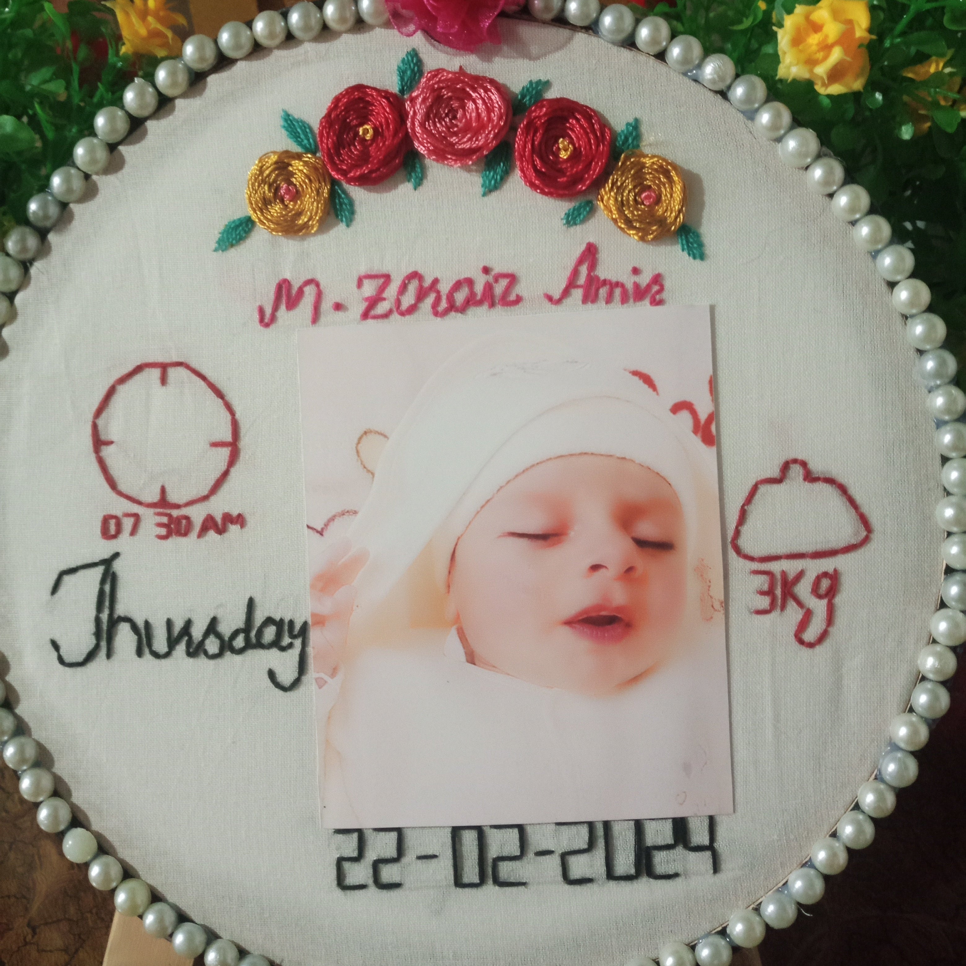 New baby wellcome embroidery hoop