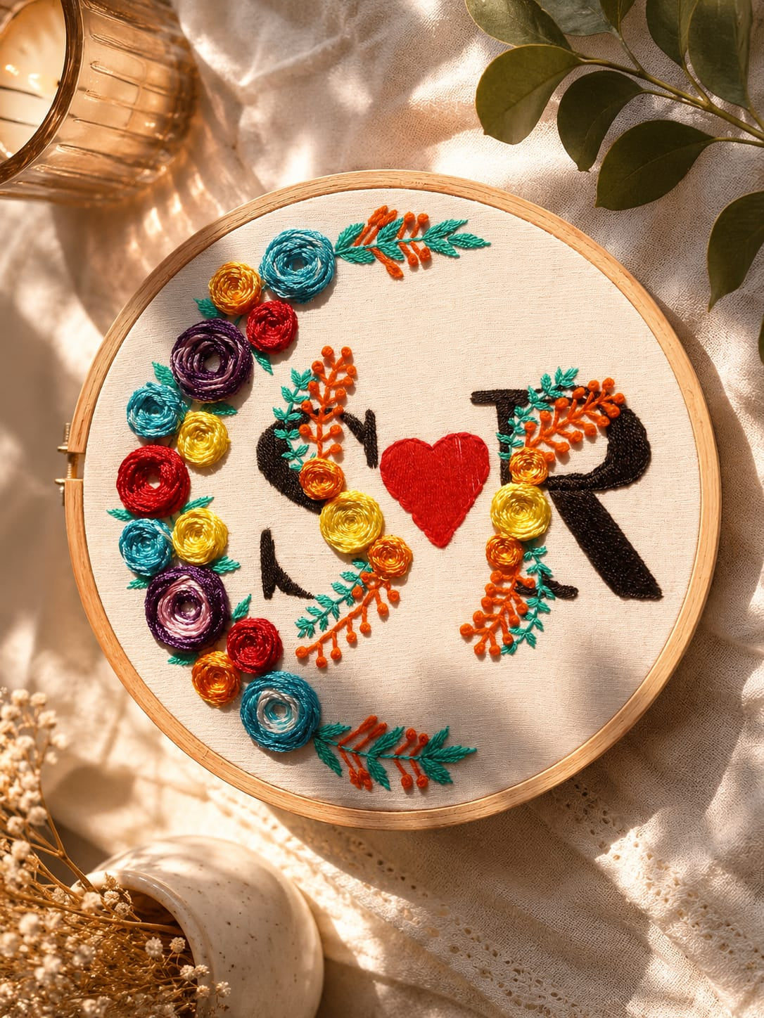 Handmade couple name Embroidery Hoop